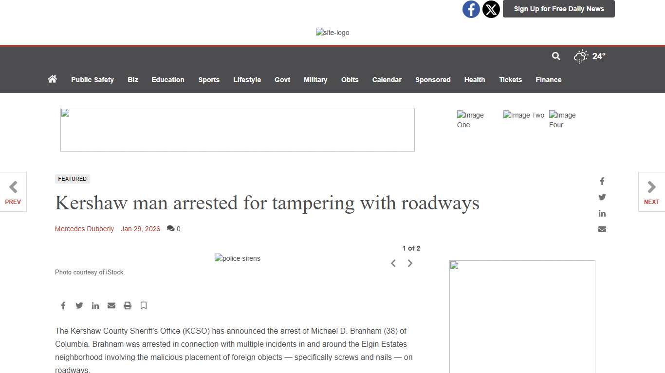 Kershaw man arrested for tampering with roadways Communities coladaily.com